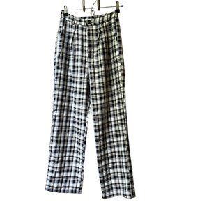 Korean Mishow punk rock goth black white high rise checkered plaid dress pants